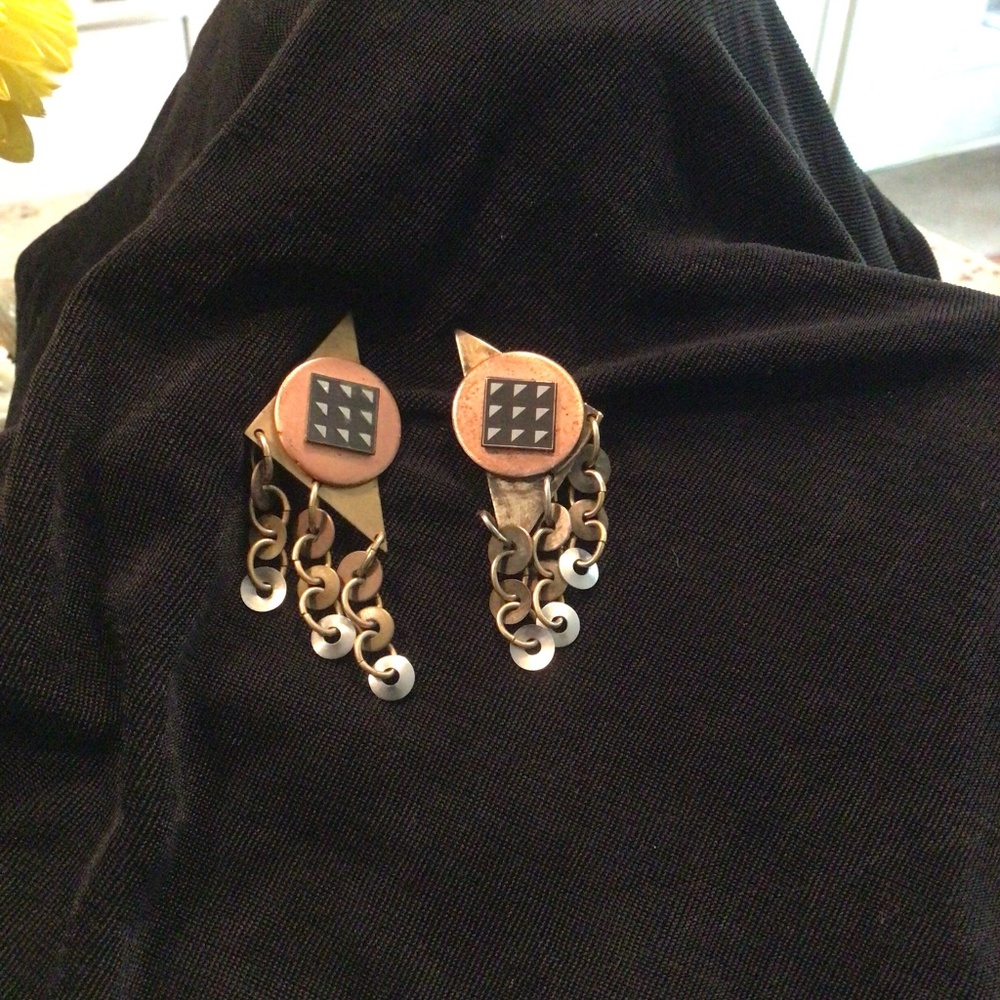 Vintage Boho copper and brass geometric dangle earrings